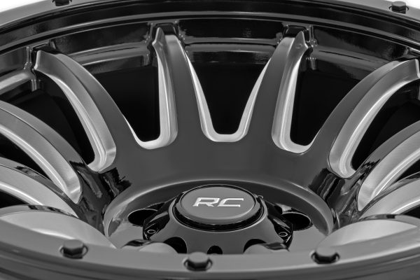 Rough Country 90 Series Wheel | One-Piece | Gloss Black w/machined spokes | 18x9 | 6x5.5 | -12mm